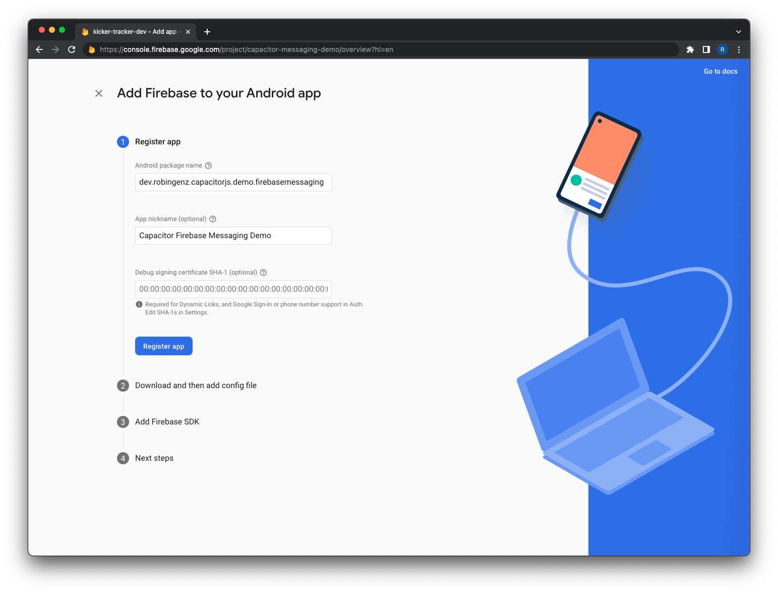Add Firebase to your Android App - Register App