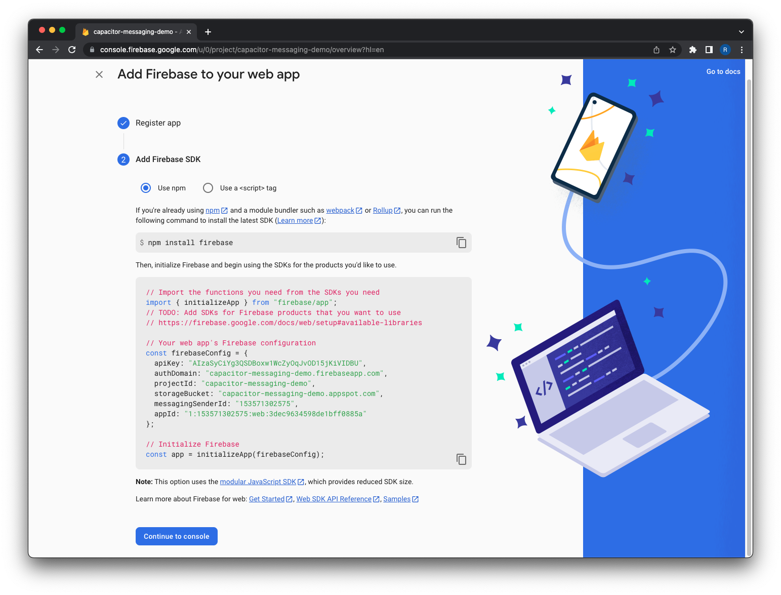 Add Firebase to your web app - Add Firebase SDK