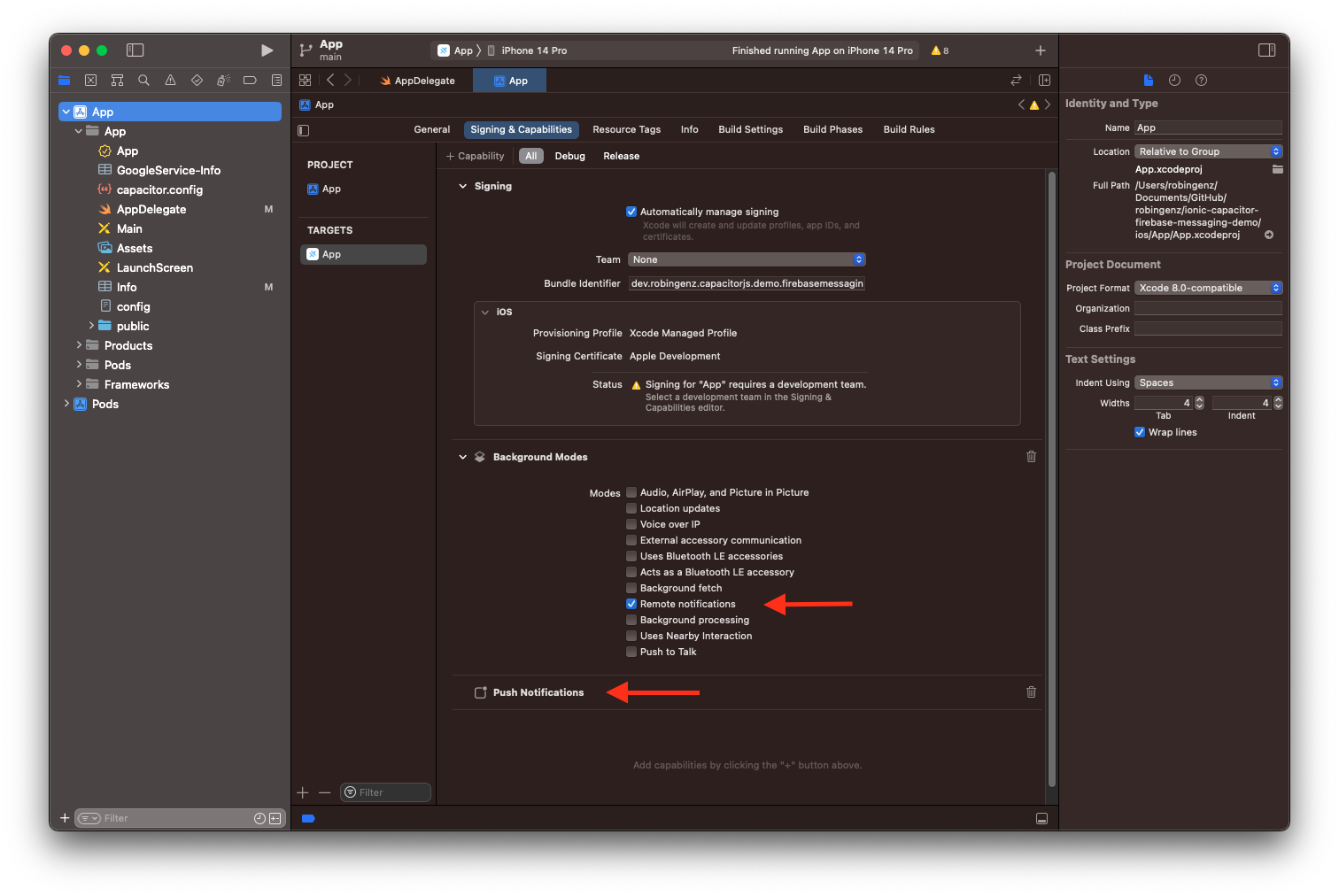 Xcode Signing & Capabilities